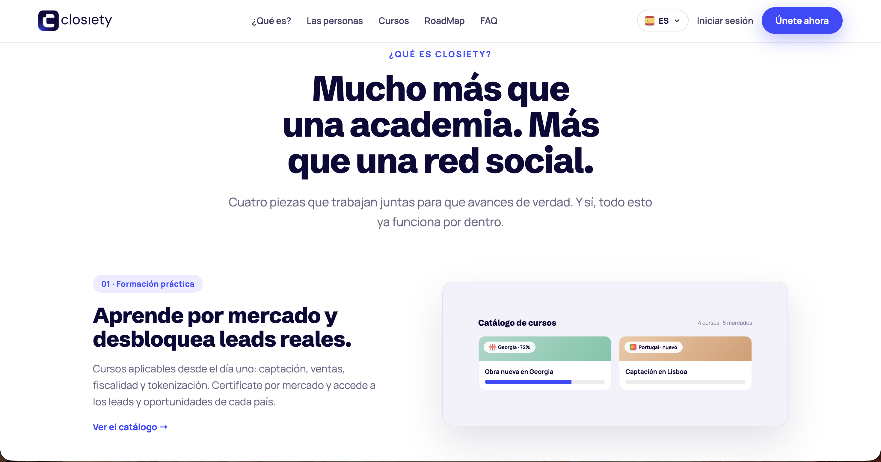 Catálogo de cursos por mercado en Closiety