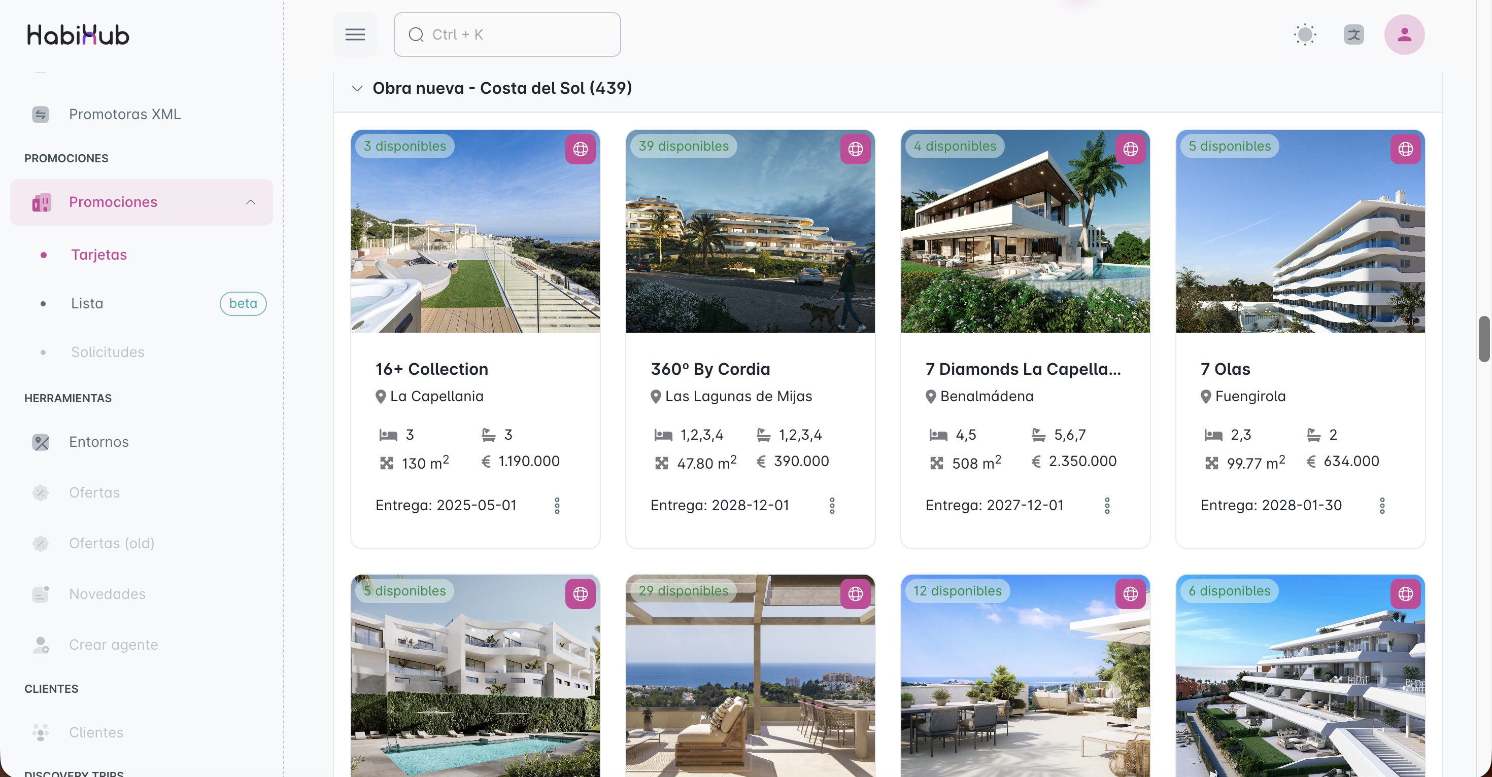 Catálogo de promociones de obra nueva en la plataforma HabiHub